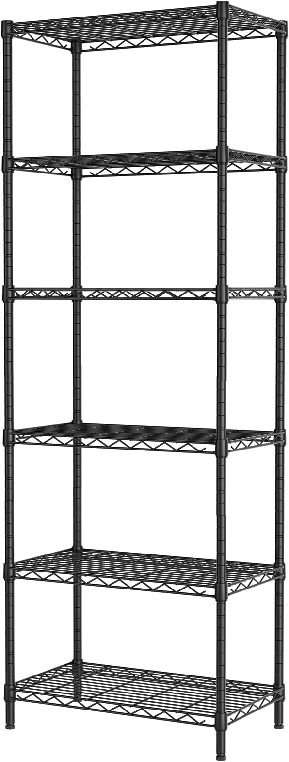 SINGAYE 6 Tier Adjustable Storage Shelf Wire Shelving Unit Metal Shelves Standing Closet Bathroom Organizers Pantry Kitchen Garage Laundry Room Organization Home Rack 12" D X 22" W X 69.5" H Black by SINGAYE