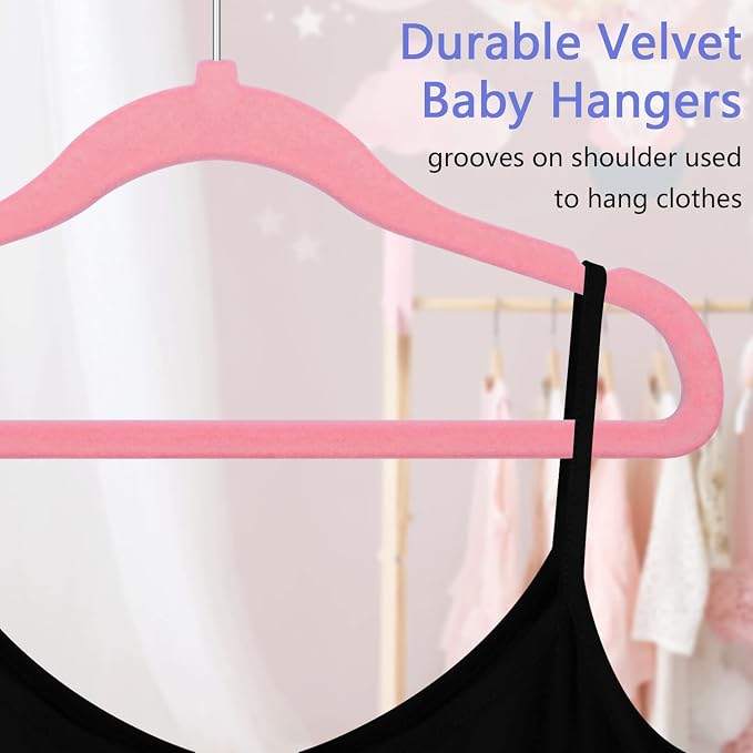GoodtoU Kids Hangers Velvet Baby Hangers Non Slip Pink Toddler Infant Hanger 20 Pack Baby Clothes Hanger for Closet - Image 3