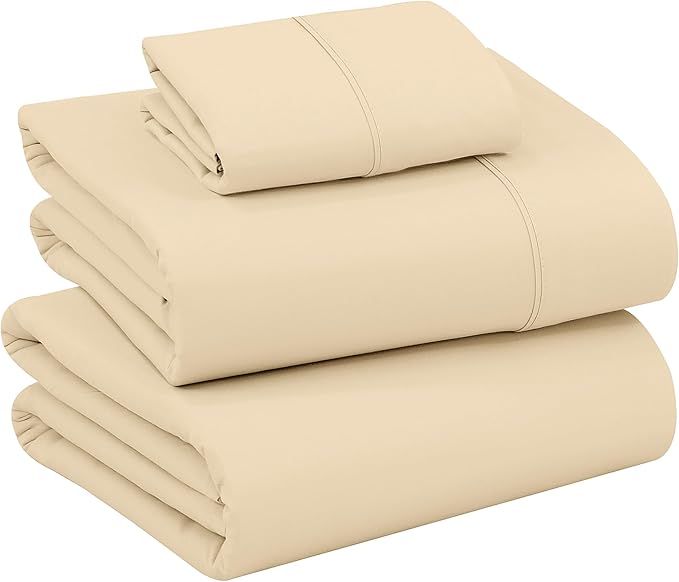 RUVANTI 100% Cotton Sheets – Twin XL Size Percale Bedding, Cooling & Breathable, Durable with a Crisp, Soft & Comfortable Feel, 16" Deep Pocket, 3-Piece Set, Beige