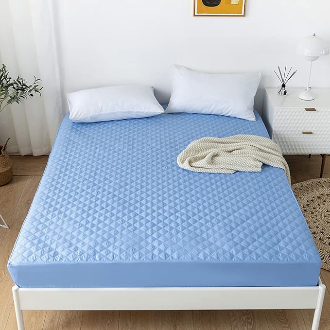 vctops Quilted Fitted Sheet Waterproof Mattress Protector Pad Ultra Soft Elastic Fitted Deep Pocket Bed Cover (Sky Blue, Full)