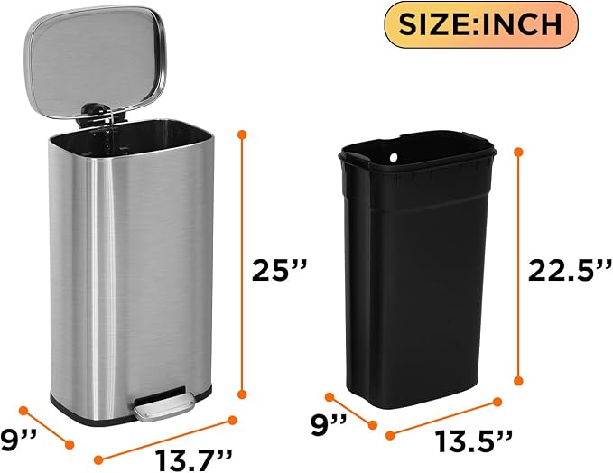 FDW | 8 Gallon Trash Can with Lid | Stainless Steel | Fingerprint Proof | Made of Stainless Steel | Soft-Close Step Pedal | Hands-Free Use | Easy to Clean | for Kitchen, Office, Bathroom - Image 7