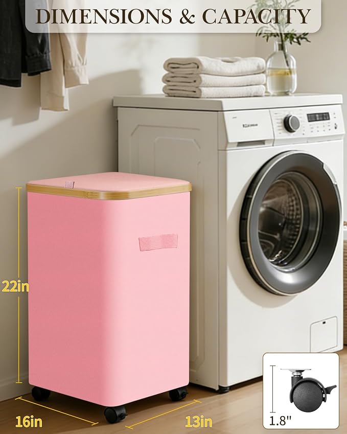Laundry Hamper with Wheels, 75L Large Clothes Hamper with Removable Inner Bag, Collapsible Dirty Clothes Basket for Dorm, Rolling Dirty Clothes Basket for, Bedroom, Bathroom, Laundry Room - Image 2