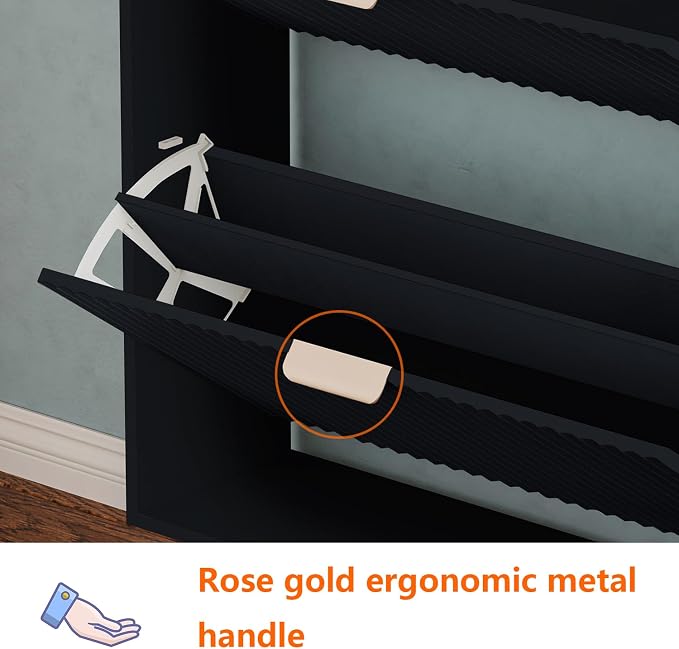 Shoe Cabinet Storage,Modern Freestanding Organizer with 2 Flip Drawers,Narrow Shoe Rack Cabinet for Entryway,Black - Image 5