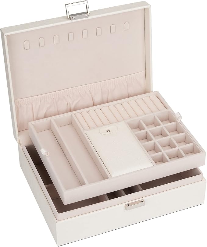 Jewelry Organizer Box for Girls Women - Double Layer Large Travel Jewelry Case with Gift Box/White - Image 7