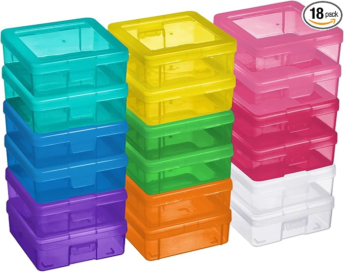 novelinks Plastic Clear Storage Containers for Organizing, Craft Storage Organizers and Stackable Storage Bins with Lids for Pencil Box, Bead, Cookie Cutter, Board Game (18 Pack Small -Color) by novelinks