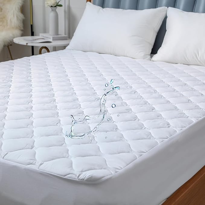 Quilted Queen Size Waterproof Mattress Protector Pad for Air Mattress Soft Noiseless Fitted Matress Cover with Elastic Pocket White