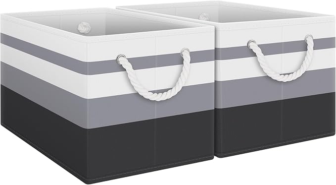 Fab totes Storage Bins [2-Pack], Foldable Storage Baskets for Organizing Toys, Books, Shelves, Closet, Large Storage Box with Rope Handles, Sturdy Organizer Bins,Gradient Grey by Fabtotes