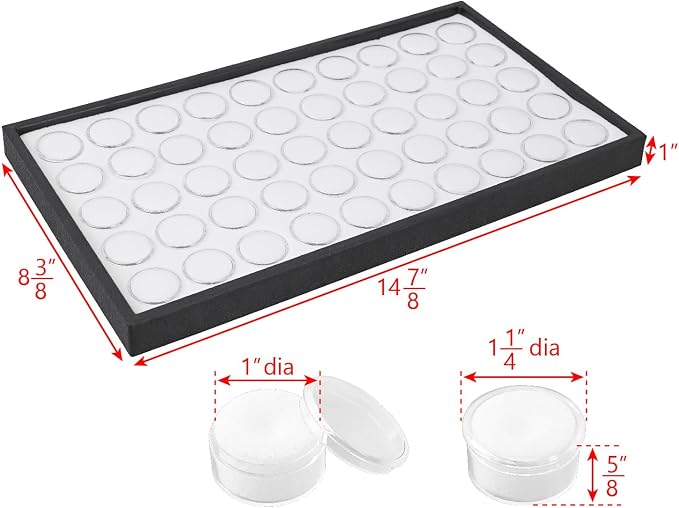 Ikee Design White Foam Gem Jars Showcase Stackable Display Tray for Collectibles, Home Organization Storage Box with 50 Gemstones and Bead Storage Jars, White Foam/Black Tray - Image 2