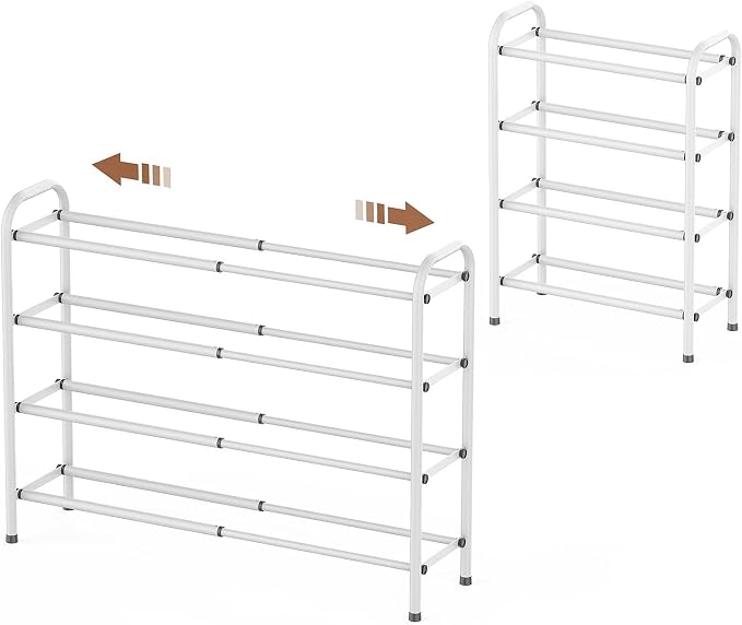 Gonfoam 4-Tier Expandable Shoe Rack,Adjustable Shoe Shelf Storage Organizer Heavy Duty Metal Free Standing Shoe Rack for Entryway Closet Doorway (White) by Gonfoam