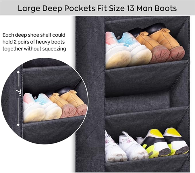 SLEEPING LAMB Over The Door Shoe Organizer for Closet with Large Deep Pockets, Narrow Shoe Rack for Door Hanging Boots Storage, Black - Image 4