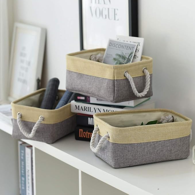 TheWarmHome Storage Baskets for Organizing - 11.8x7.8x5.2 inch Small 6 Pack Storage Bins for Shelve, Farbic Storage cubes Organizer for Baby Toys Nursery (Gold & Grey) - Image 8