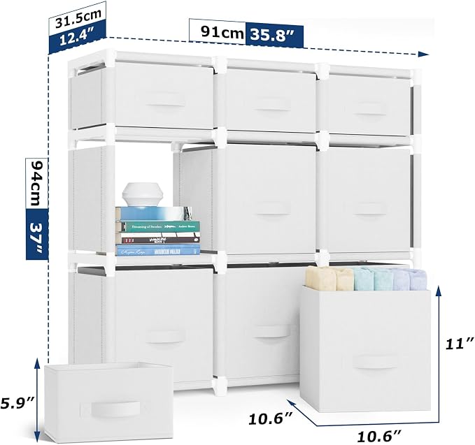 Mavivegue 9 Cube Storage Organizer, Closet Organizer With Drawers, Easy to Assemble DIY Shelf for Living Room, Bedroom, Dorm Room - White - Image 2