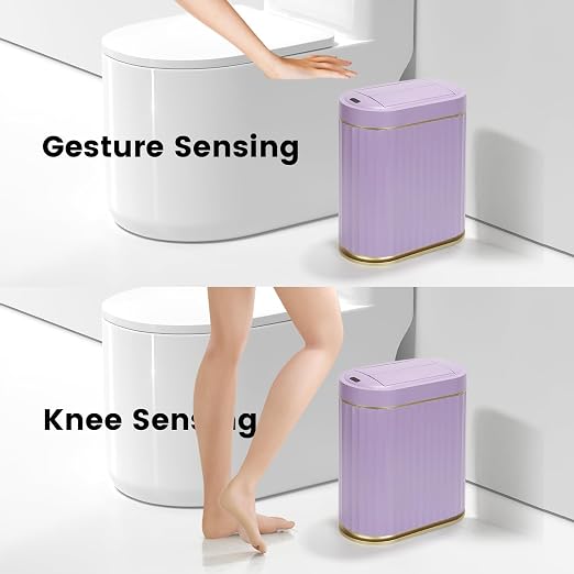 ELPHECO Bathroom Trash Can with Lid Butterfly, Motion Sensor Trash Can Bathroom Decor Automatic Garbage Can Wastebasket Bathroom Accessories, Kitchen, Living Room, Office, Purple Gold - Image 6