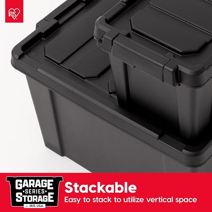 IRIS USA 20 Gallon Lockable Storage Bins with Lids, 6 Pack - Made in USA, Heavy Duty, Stackable Containers, Garage Organizing Bins Moving Tubs, Rugged Sturdy Equipment Utility Box - Black - Image 8