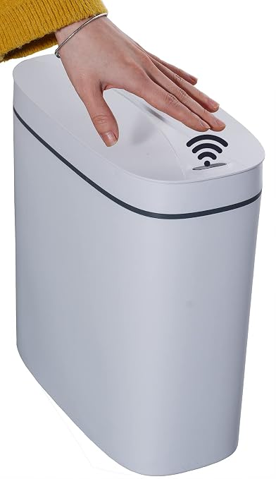Sooyee 14 Liter Automatic Trash Can with lid,3.6 Gallon Touchless Trash Can or Kick,Garbage Cans for Kitchen,Bathroom,Office,Bedroom,Living Room,White by Sooyee