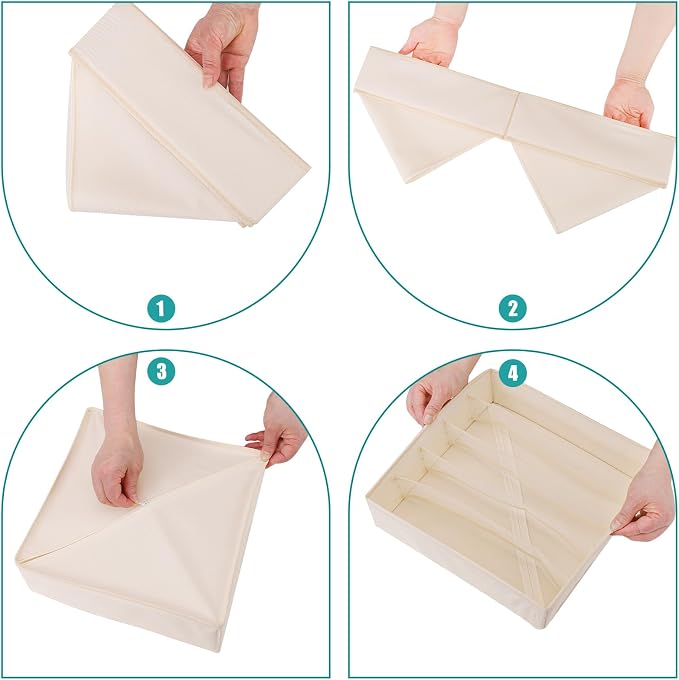 Bra Storage Drawers Organizer for Clothing Underwear Drawer Organizer Dividers Foldable Storage Cube Bins for Bra,Socks, Underwear,3 Pack （Creamy-White） - Image 4