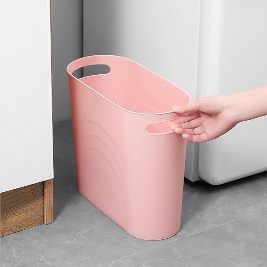rejomiik Small Trash Can, 3.5 Gallon Slim Garbage Can Plastic Waste Basket with Handles Container Bin for Narrow Spaces Bathroom, Bedroom, Kitchen, Office at Home, Rosette Pink - Image 2