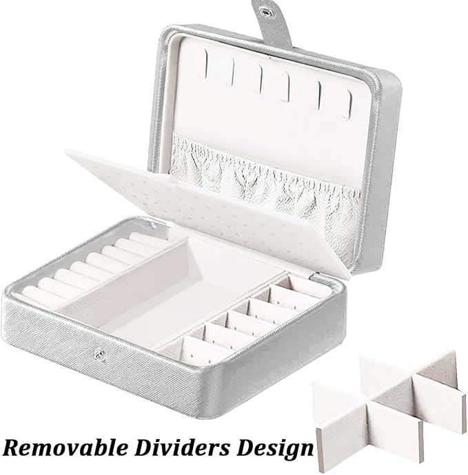 QBestry All-in-One Travel Jewelry Organizer for Women Silver | Small Jewelry Box with 68 Earring Holes | Compact Portable Jewelry Case for Earrings, Rings, Necklaces | Perfect Gifts for Mom Wife Girls - Image 5