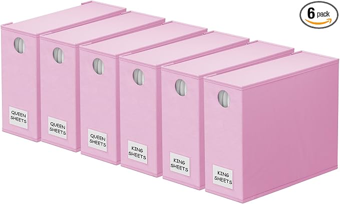 SpaceAid 6 Pack Bed Sheet Organizers and Storage, Foldable Sheet Organizer with Window for Linen Closet, Set Folder Keeper for Queen & King Size Bedding Storage (Pink) by SpaceAid