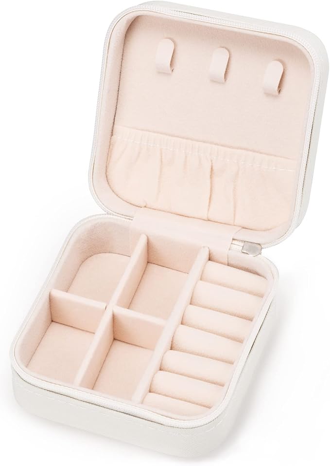 Mini Jewelry Travel Case,Small Jewelry Box,Traveling Jewelry Organizer,Portable Jewellery Storage Holder for Rings Earrings Necklace Bracelet Bangle Organizer Boxes for Girls Women(PU-White) by VOMNA