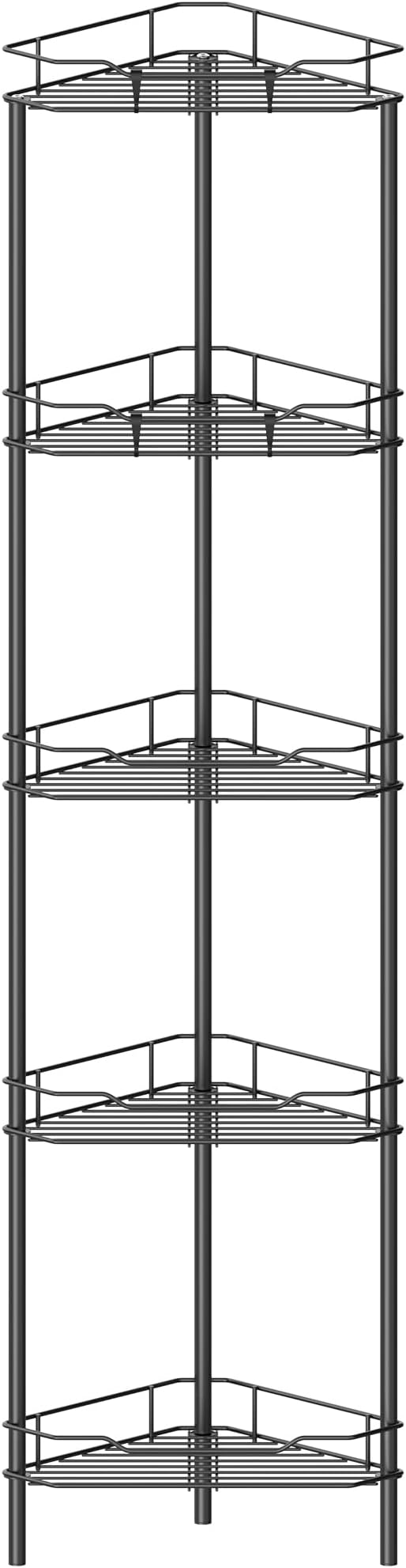 HuggieGems 5 Tier Floor Standing Corner Shower Caddy Organizer Shelf with Hooks, Bathroom Shelves Stand Rack, Black by HuggieGems