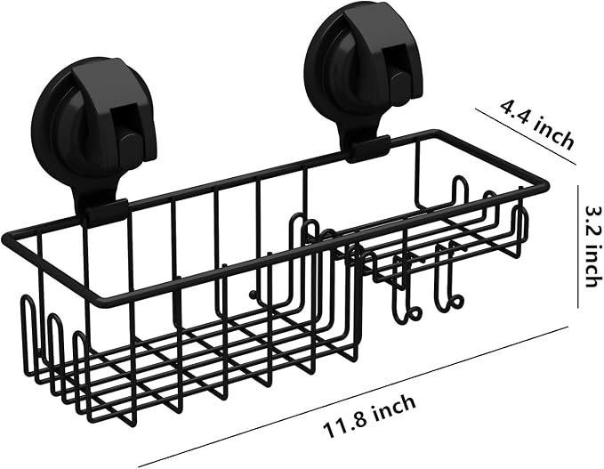 TESOT Suction Cup Shower Caddy, Shower Shelf Soap Dish with Hooks for Sponge, Rust Proof 304 Stainless Steel, Black - Image 3
