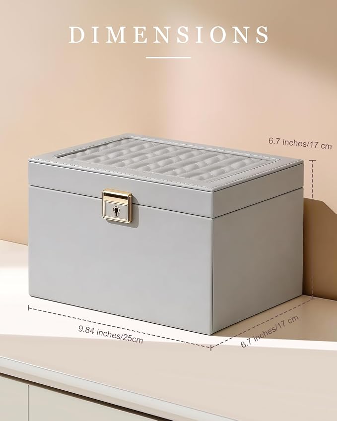 DesignSter Jewelry Box for Women Girl, 3-layer Lockable Jewelry Organizer with Mirror, Large Leather Jewelry Case for Earring Necklace Ring Bracelet Watch - Image 4