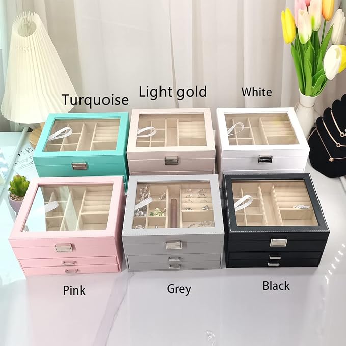 BOOVO Clear Lid Jewelry Box,3 Layers Jewelry Organizer Large Multi-Functional Jewelry Storage Box with 2 Drawers,Jewelry Display Case of Rings Earrings Necklace Bracelets for Women Girls (Black) - Image 9