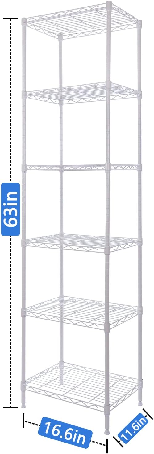GIOTORENT 6-Tier Storage Shelves Standing Shelving Metal Units, Adjustable Height Wire Shelf Display Rack for Pantry Laundry Bathroom Kitchen 16.6” x 11.8” x 63”, White - Image 3