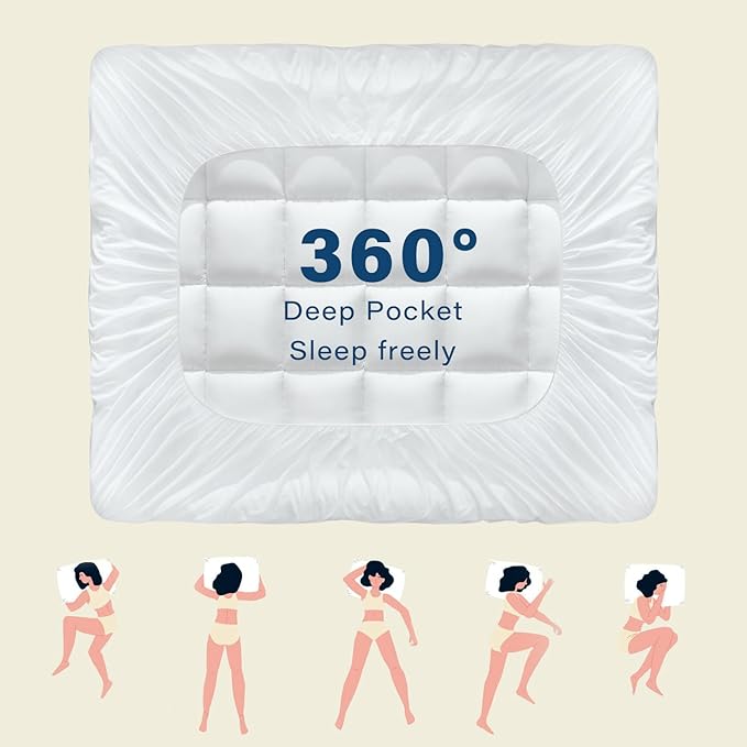 Anluoer Mattress Topper Queen for Back Pain, Memory Foam Pillow Top Mattress Topper Queen, 5X Support Extra Thick Breathable Mattress Pad with 8-21" Deep Pocket, 60x80 Inches, White
