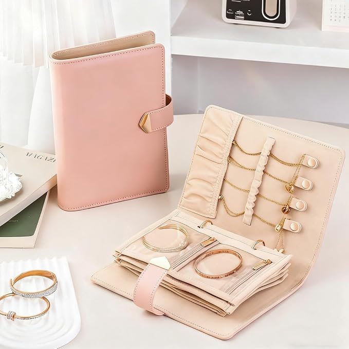 Travel Jewelry Organizer - Waterproof Leather Portable Jewelry Case for Women with Transparent PVC & Suede Lining, Compact Jewelry Storage for Earrings Necklaces Rings - Image 5