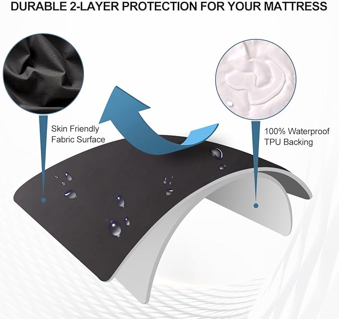 NTBED Waterproof Mattress Protector Cover King Size Deep Pocket Polyester Bed Mattress Pad Cover Solid Color Fitted Sheet (80” x 78” (Black, King)