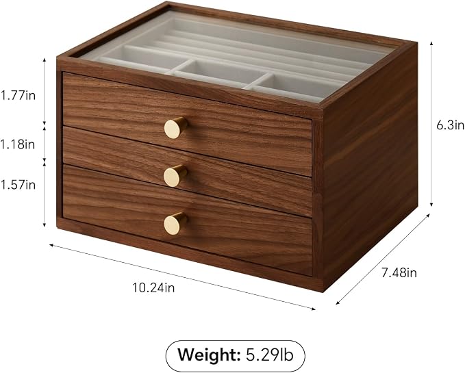 Black Walnut Jewelry Organizers and Storage,3 Layer Wooden Jewelry Boxes for Women,for Necklaces Ring Earring (3 Layer) - Image 2