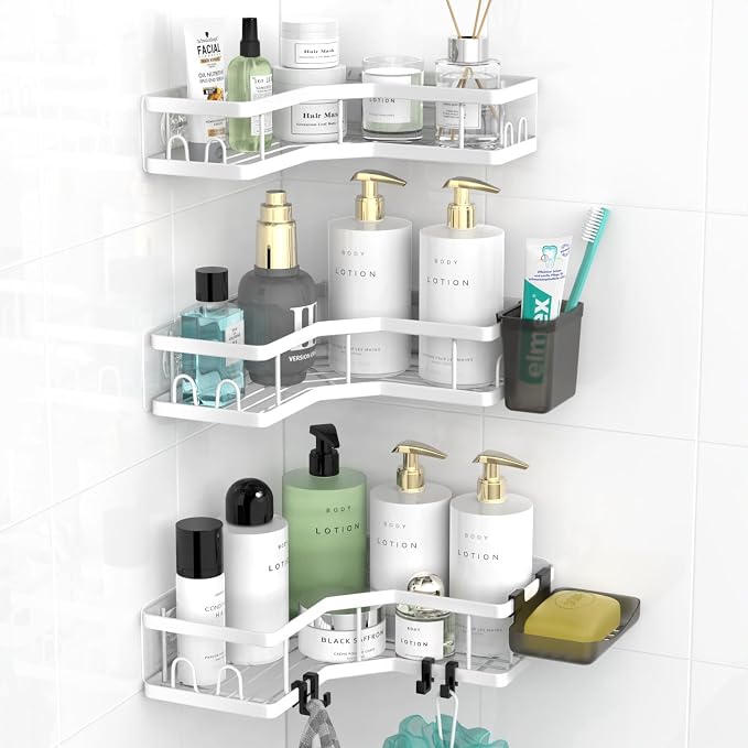 AKTECKE Corner Shower Caddy Bathroom Organizer Adhesive Shower Rack Bathtub Shelves - 3Pack No Drilling Shower Shelf For Inside Shower - Rustproof Bath Tub Organizer Caddy by AKTECKE
