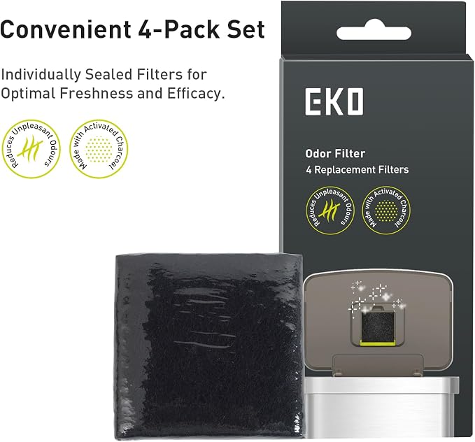 EKO Trash Can Odor Filter Refills for Trash Can and Compost Bin, Activated Charcoal Deodorizer, Strong Charcoal Odor Absorber, Pack of 4 Replacements - Image 7