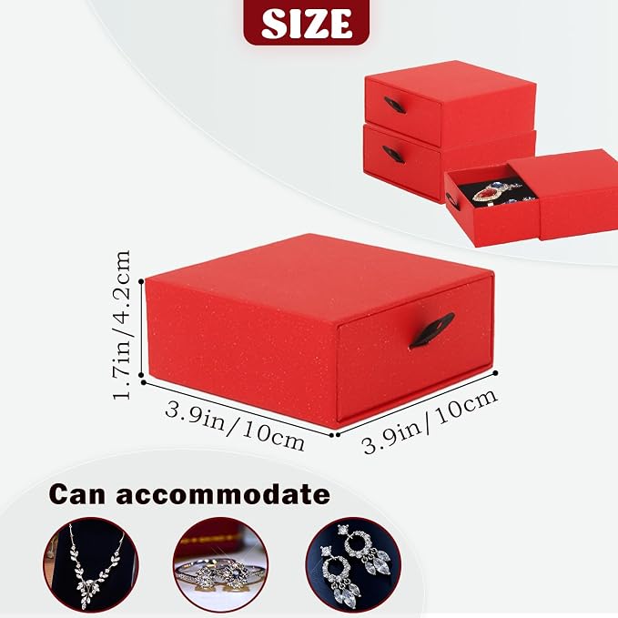 Nsmykhg Jewelry Gift Box Velvet-Lined,12 Pack Compact Drawer Style for Earrings & Rings, Necklace & Bracelet Organizer, 3.93x3.93x1.65 Inches, Stackable Elegant Jewelry Display & Storage Box (Red) - Image 2