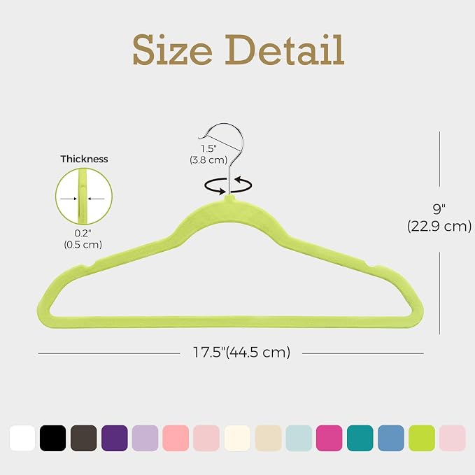 HOUSE DAY Vibrant Green Velvet Hangers 60 Pack, Non Slip Clothes Felt Hanger Heavy Duty for Coat, Premium Slim Space Saving Suit Hangers for Closet Organizer, 360° Rotating Silver Hook - Image 5
