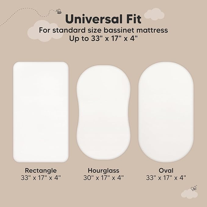 2-Pack Waterproof Bassinet Sheets Boy, Girl - 33x17 Baby Bassinet Mattress Protector Cover, Viscose Derived from Bamboo, Compatible with Graco, Baby Delight, Halo Bassinest Swivel Sleeper (Soft White)