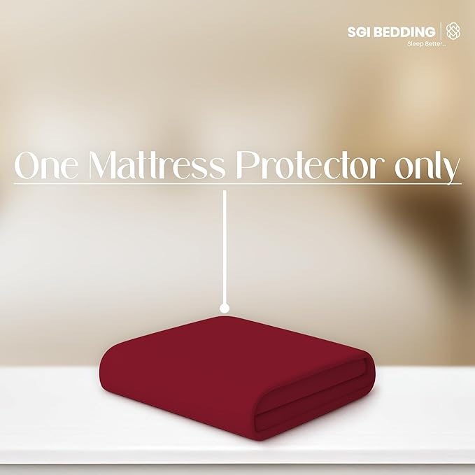 SGI bedding Waterproof Split Top Cal King 72x84 Mattress Protector Pad Cover– 32" Top, 18" Deep Pocket Fitted Style Soft Noiseless & Breathable Bed Cover for Adjustable Head Beds Burgundy