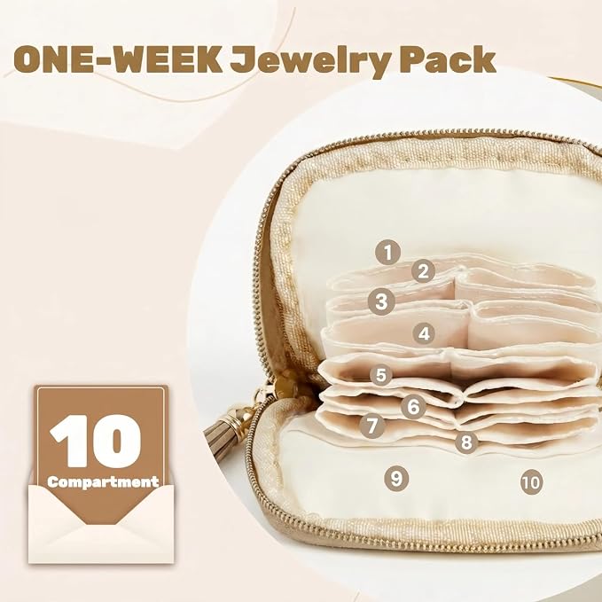 Mini Travel Jewelry Case, Small Jewelry Organizer, Jewelry Travel Case for Women, Portable Travel Jewelry Organizer Bag, Travel Jewelry Box – 5.3 × 5.1 inches (Sand Brown) - Image 6
