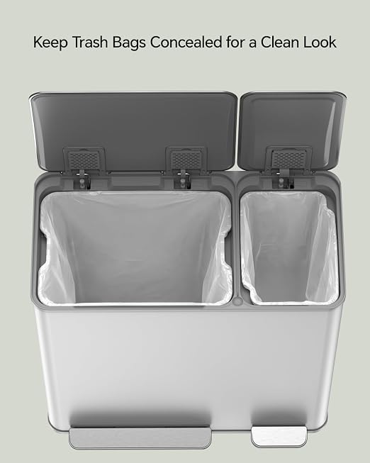 Lovewind Dual Trash and Recycling Bins for Kitchen, 13+6 Gallon Stainless Steel Garbage and Recycle Bin Combo for Large Families, Dual Trash Can with Soft Close Lid & Magnetic Stickers, White - Image 7