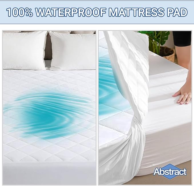 Abstract Bassinet Waterproof Mattress Cover - Quilted, Fitted Protector - Breathable Crib Mattress Pad - Noiseless- Machine Washable - Bassinet 16" x 32", White