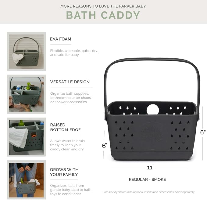 Parker Baby Bath Caddy | BPA Free & Food Grade Shower Caddy Organizer for Toys & Supplies | Quick-Dry, Sturdy & Perfect Size Shower Basket w/Handle in Neutral Colors - Image 5