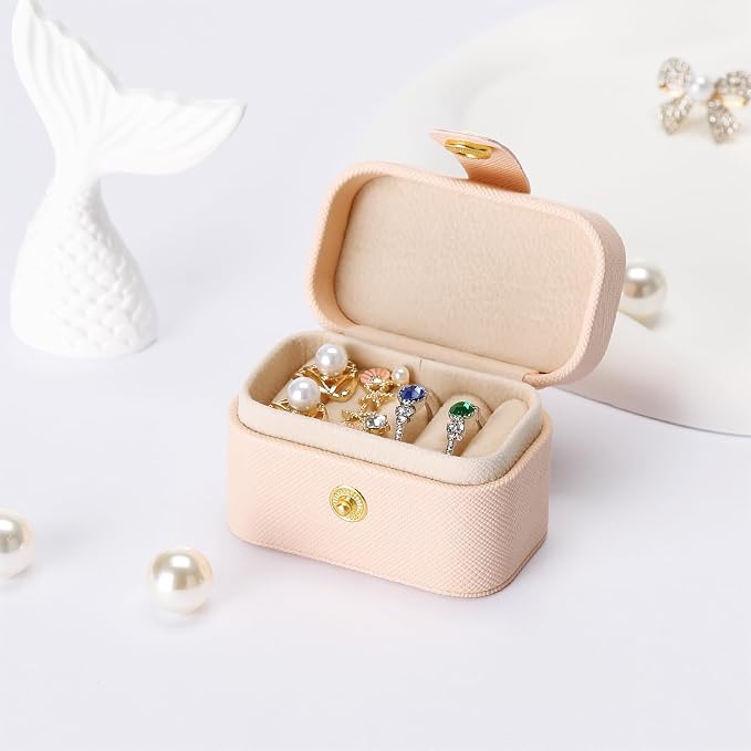 KUKUVR Small Travel Jewelry Box For Ring Stud Earring, Mini Jewelry Ring Holder for Multiple Rings, Portable Jewelry Storage Organizer Case (Pink) - Image 3