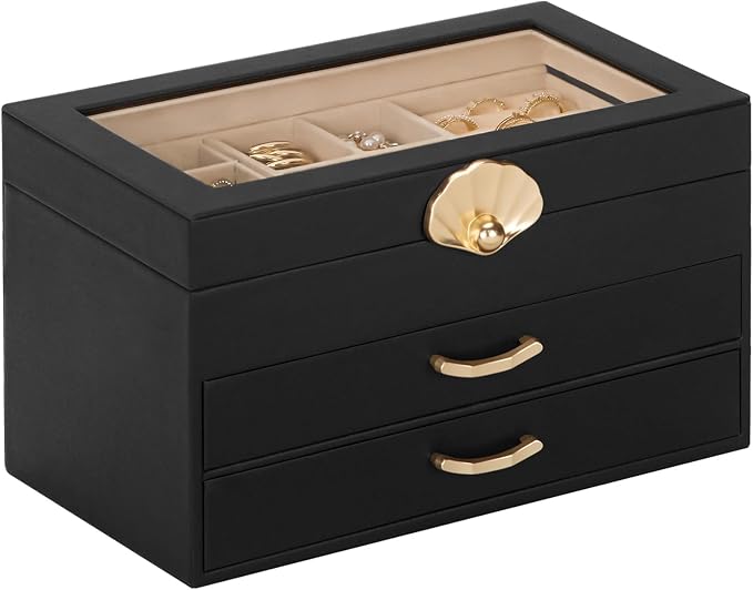 Enthralite Jewelry Box with 2 Drawers : Jewelry Display Organizer for Earrings Necklaces - Gift for Girls Women | Black by Enthralite