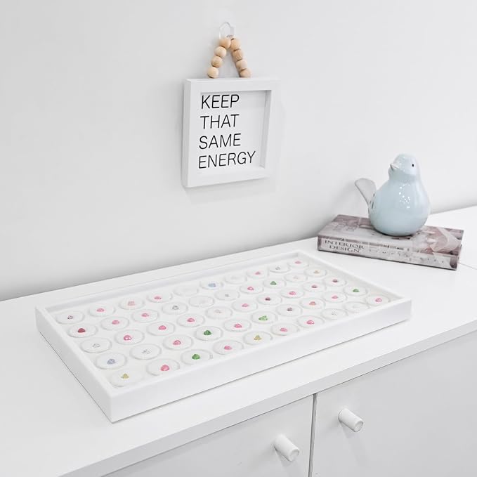 Ikee Design 50 White Foam Gem and Bead Storage Jars Showcase Stackable Display Tray Storage Box for Collectibles, Home Organization, 14.75 W x 8.25 D x 1 H in - Image 6