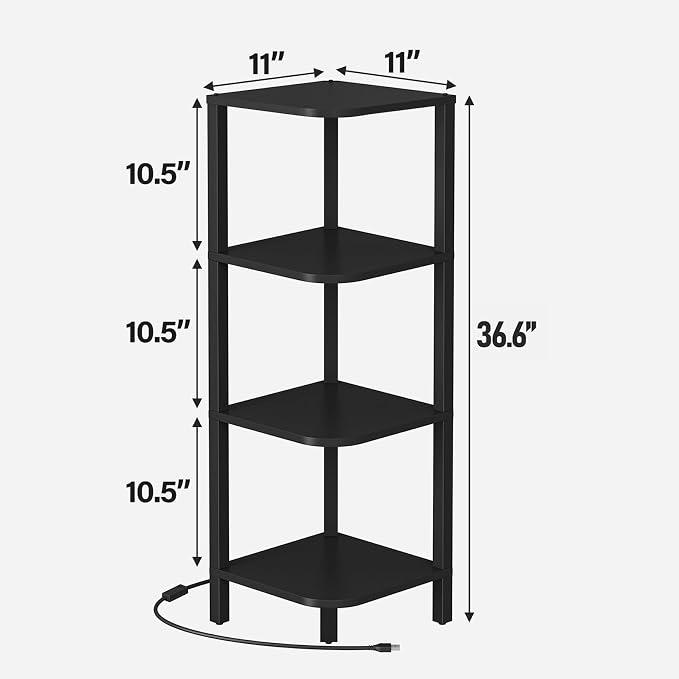 TUTOTAK Corner Shelf, 4-Tier Corner Bookshelf for Small Space, Narrow Display Corner Shelf Stand with Storage Rack, for Living Room, Bedroom, Black BS08BK004L - Image 2