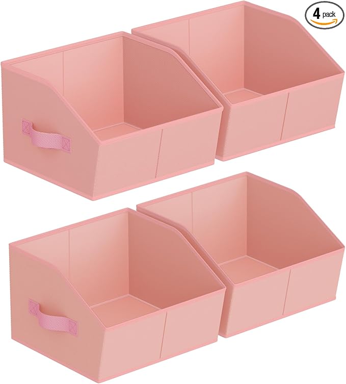 Homsorout Storage Bins for Shelves - Small Trapezoid Closet Shelf Organizer, Fabric Organization Bins with Handles, Storage Baskets for Clothes, Towel, Purse, 4 Pack, Pink by Homsorout