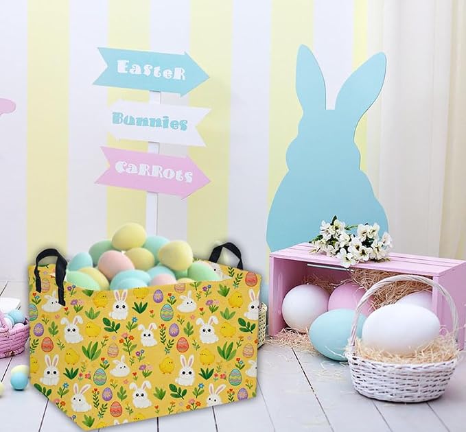 Easter Basket for Kids Gift Bunny Easter Basket Empty Baby Basket for Boys and Girls Cute Storage Basket Organizer Bin Box.(yellow eggs) - Image 7