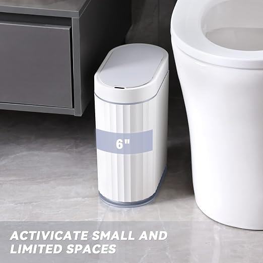 ELPHECO Bathroom Trash can Motion Sensor, AutomaticGarbage can, Slim Plastic Smart Trash Bin with Lid, Commercial Intelligent Wastebaskets for Bedroom, Bathroom, Office, White Grey - Image 6